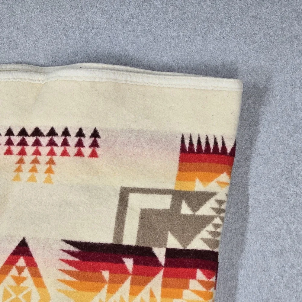 Pendleton Blanket 6x5 Beige Beaver State Wool Aztex Chief Joseph VINTAGE Throw